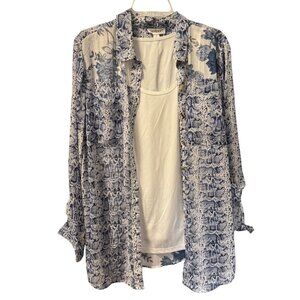 Westport blouse Sz 1X Blue/White Floral Snake Print Button-Up Shirt/ Tank Set